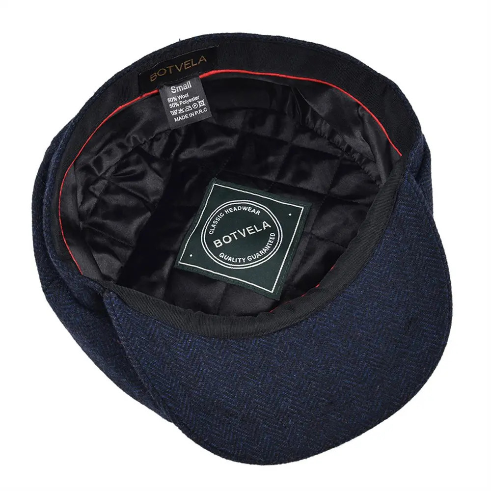 BOTVELA Wool Coarse tweed Navy Blue Herringbone s Boys Hat Mens 8th Quarter Panel Kirby Flat Womens Driver Beret 241009