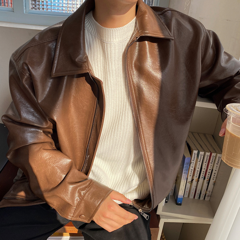 IEFB Men's Clothing Autumn New Oversize Korean Trend Loose Casual PU Leather Jacket Coat Male Zipper Lapel Clothes 9Y4382