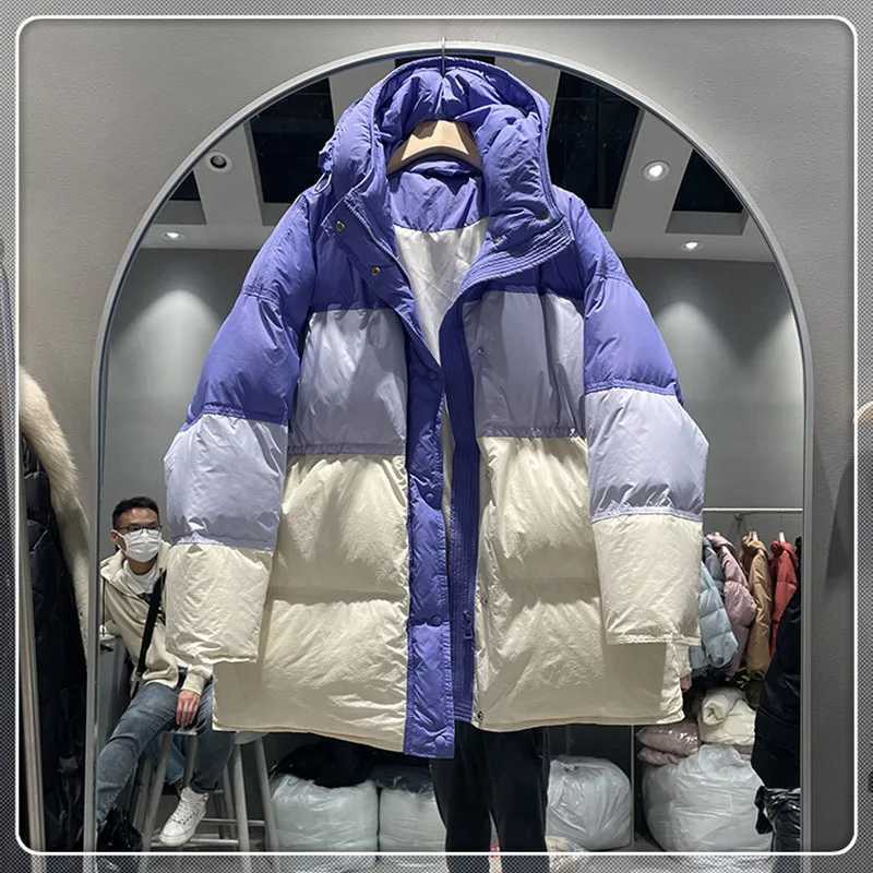 Men's Down Parkas High street Hooded 90% white duck down jacket Puffer Parkas women 2024 winter contrasting Puffer jacket warm Y241009QZT9