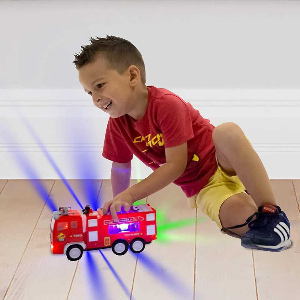 Electric Fire Truck Kids Toy With Bright Flashing 4D Lights Real Siren Sounds Bump And Go Firetruck Fire Engine Toy For Boys LX241010