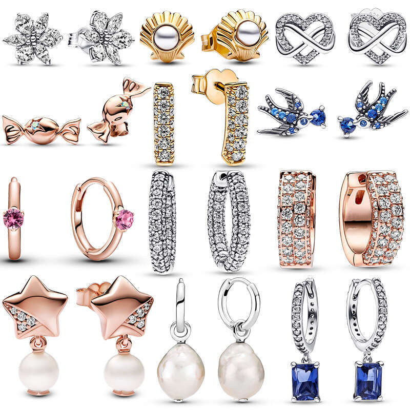 925 Sterling Silver Stud Earrings Seashell Heart Timeless Pave Double-row Hoop Earrings For Women Making Wedding Party Jewelry