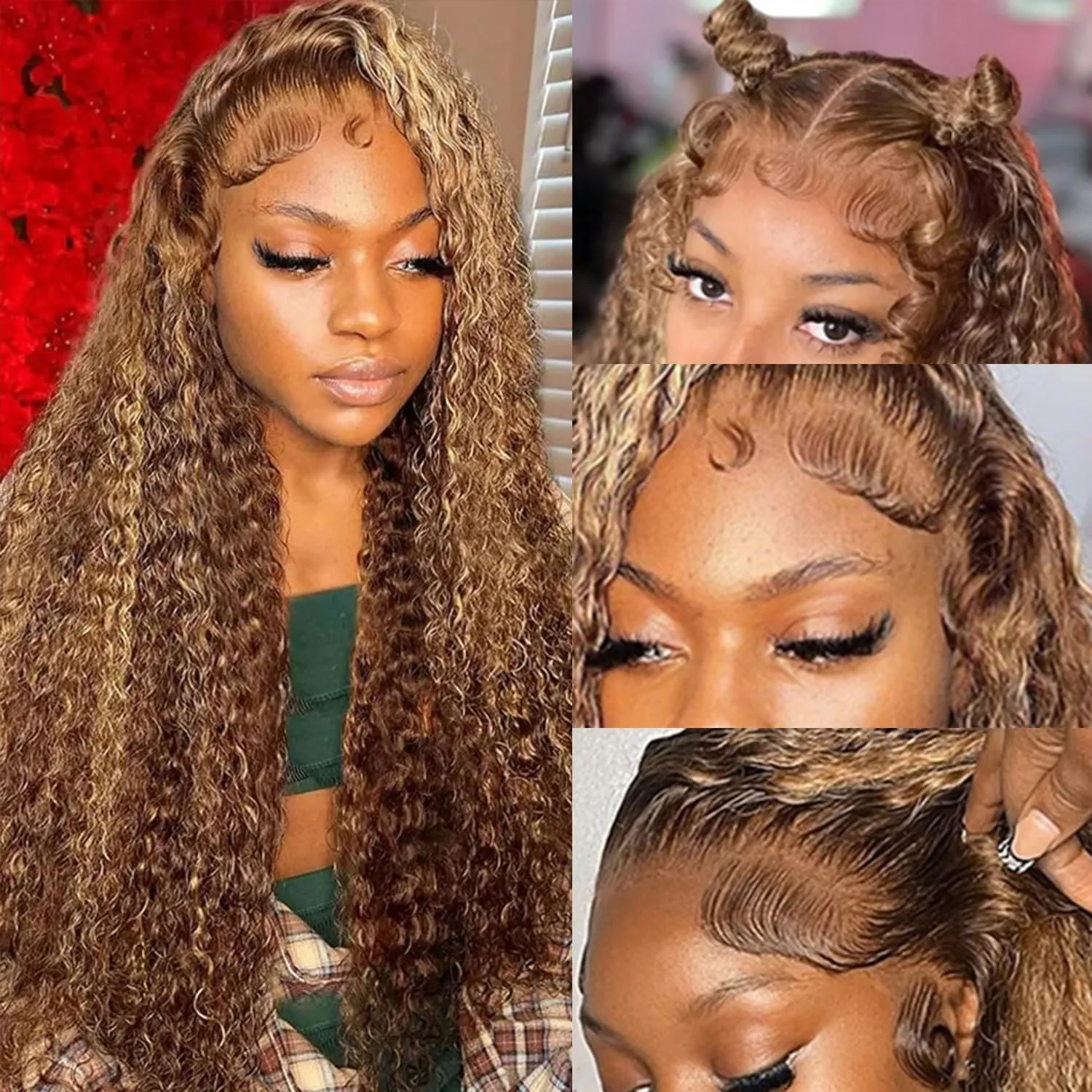 26 inch Black Women's lace front wig Simulation human hair glueless wig Fashion Brown Long Curled Hair Women's Small Curled High Temperature