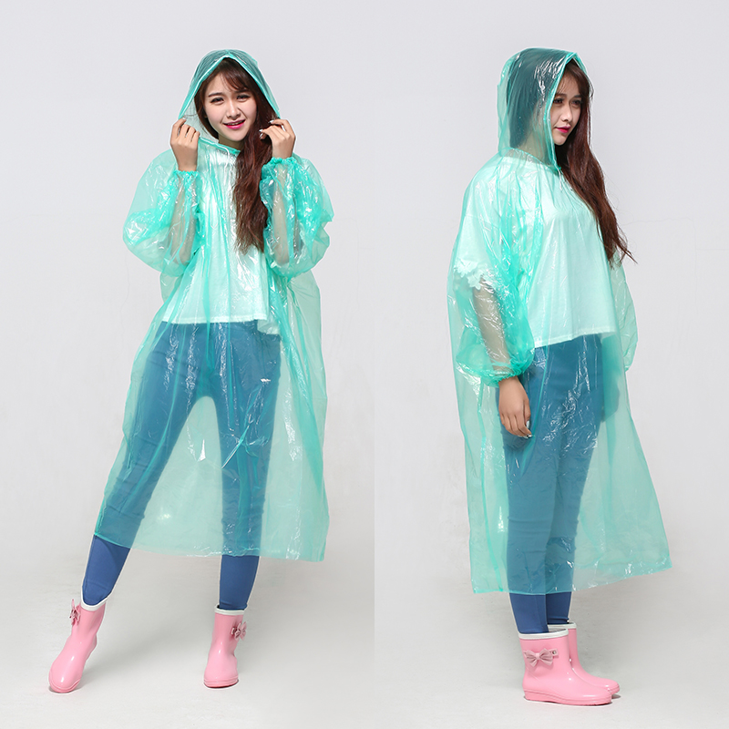 Impermeable disposable PE raincoat long sleeved hooded rainproof EVA raincoat