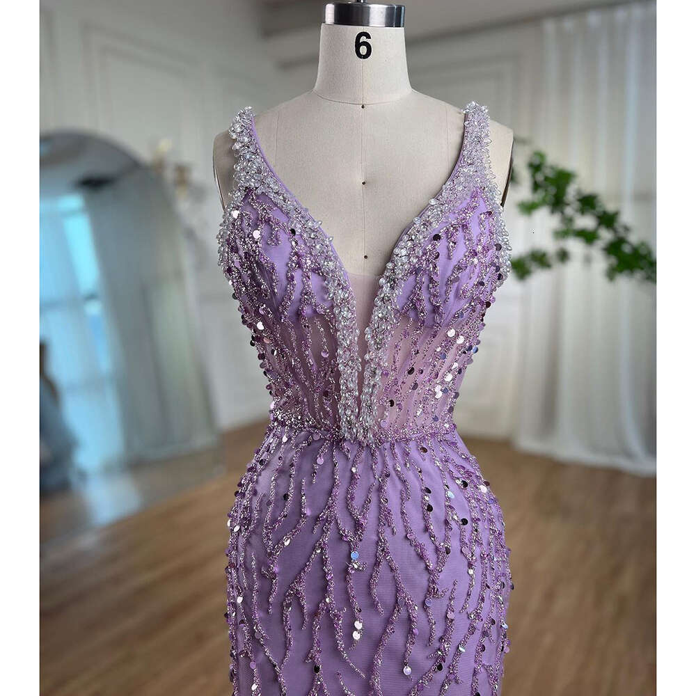 Pink Mermaid Sexy High Split V Neck Evening Dresses Feather Beaded Gowns Long 2023 For Women Prom Dress