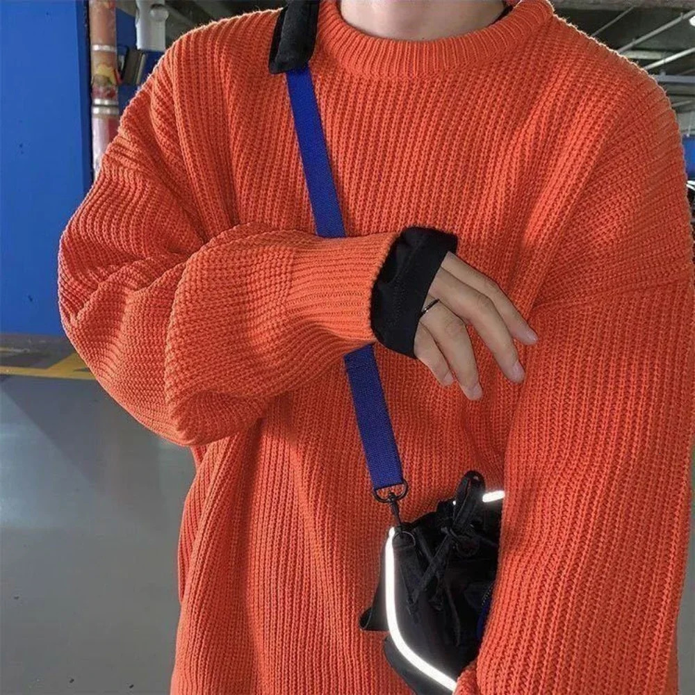 Mens Round Neck Sweater 2023 AutumnWinter Knit Loose and Thickened Korean Pullover Men Clothes 240930
