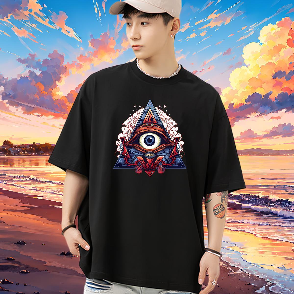 Comfortable T Shirt For Man 230g 100% Cotton eye of the devil Anime Printing Street Cartoon Printing M-4XL Breathable Short Sleeve Mens Tshirts 2024 S