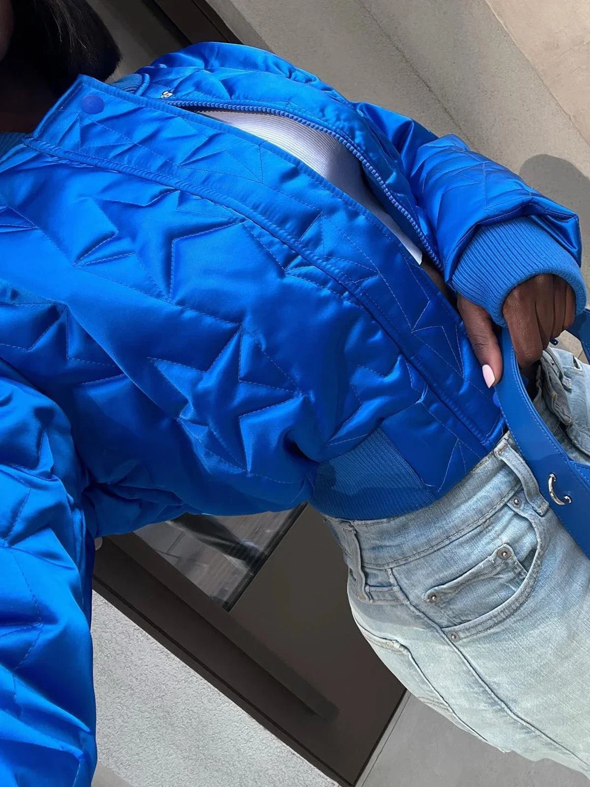 Womens Fashion Long Sleeve Zipper Short Quilted Coat Autumn Winter Cotton Padded Stars Bomber Jacket 2024 Girls Varsity 240930