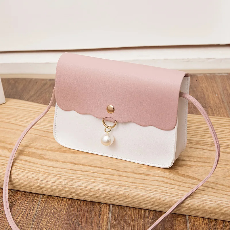 Fashion pink leather cross body bag for women solid color shoulder messenger bag for women pendant pearl travel small handbag 241008