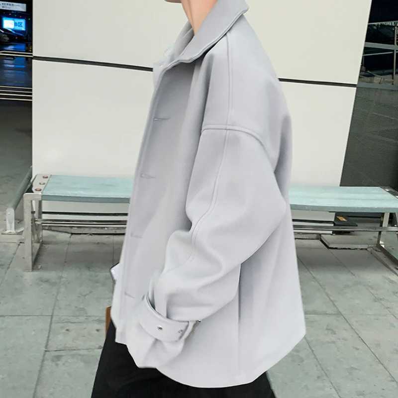 Blends Men Single Breasted Long Sleeve Turn-down Collar Autumn Winter Male Overcoats Korean Style Baggy Harajuku Chic Leisure LX241010