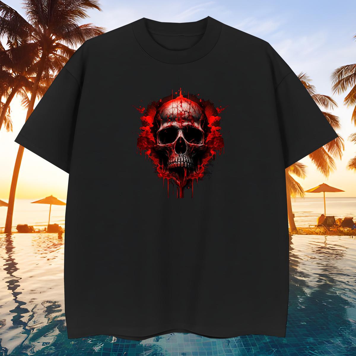 Classic Men T Shirts 230g 100% Cotton skull Summer Casual Black White Round Neck Short Sleeve Tshirt for Man Woman New Wear