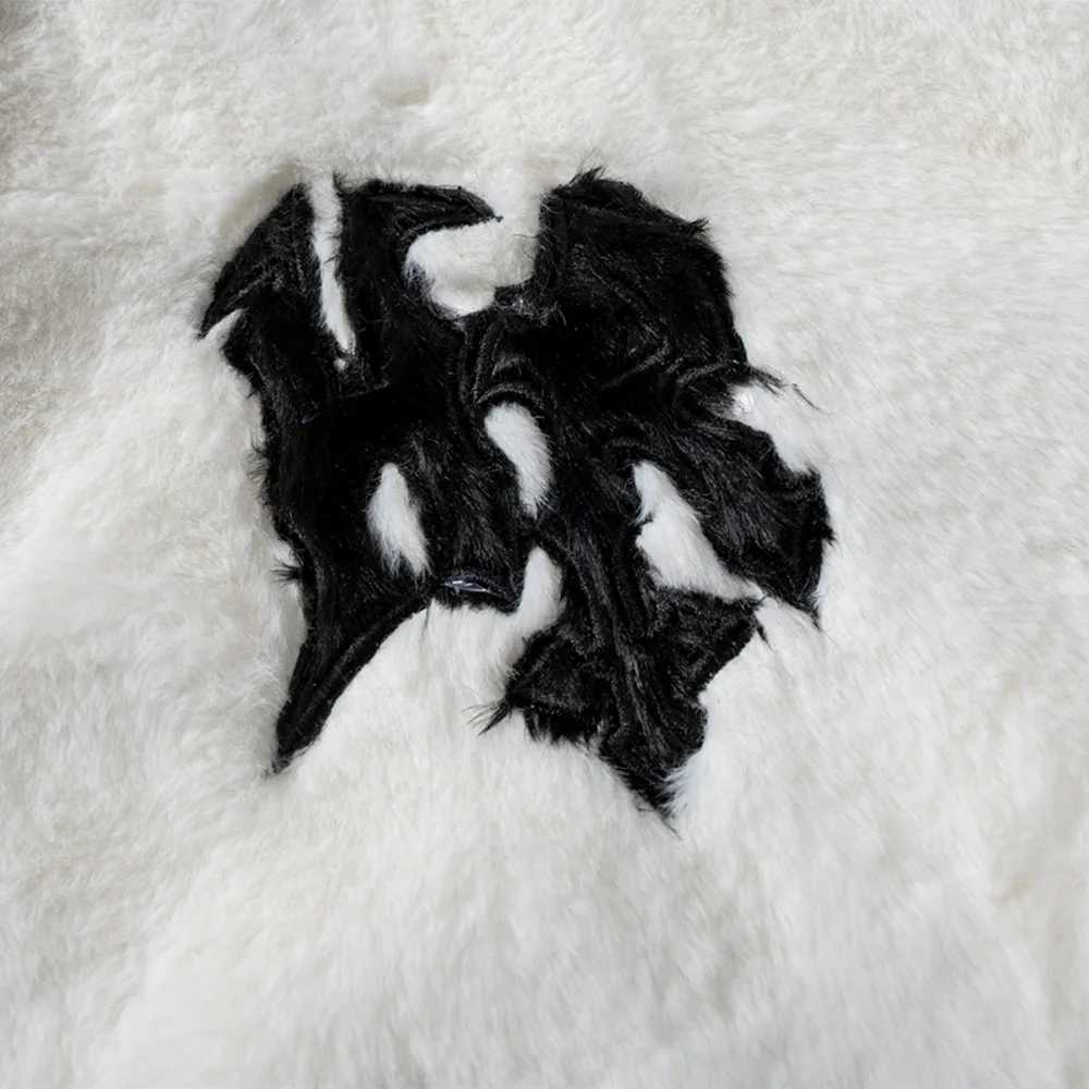 Men's Down Parkas Mens rabbit fur leather jacket hip-hop retro letter winter Flce jacket T-shirt casual Harajuku jacket zipper fashion jacket Y24