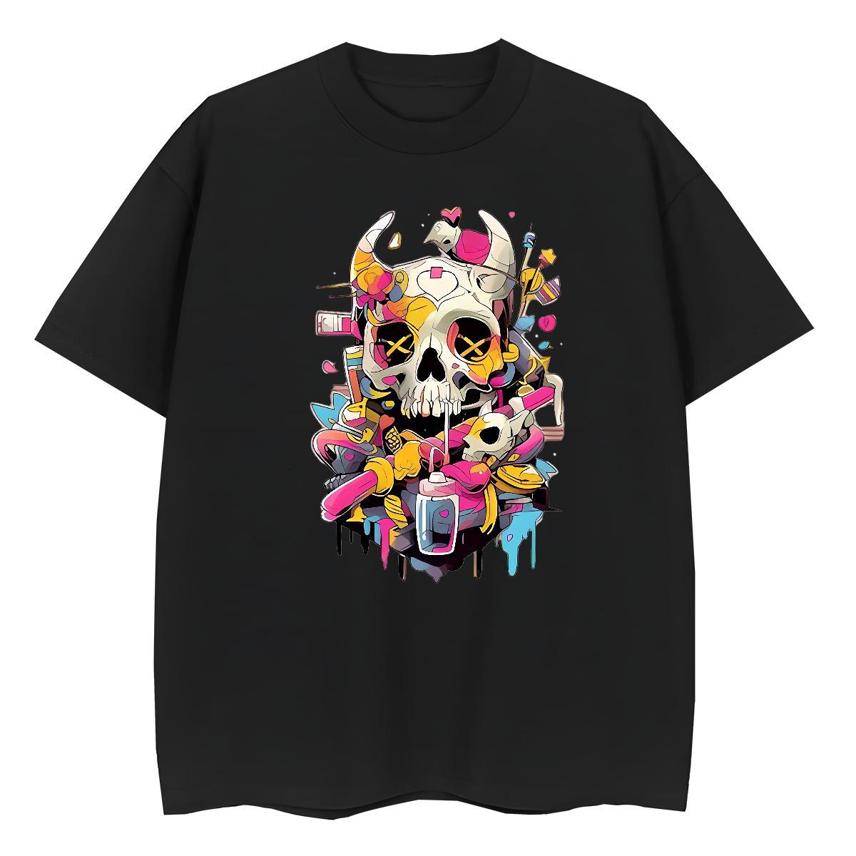 Popular Men T Shirts 230g Cotton skull Casual Custom Big Size O Neck Short Sleeves Mens Tshirts Classic Tops Tees