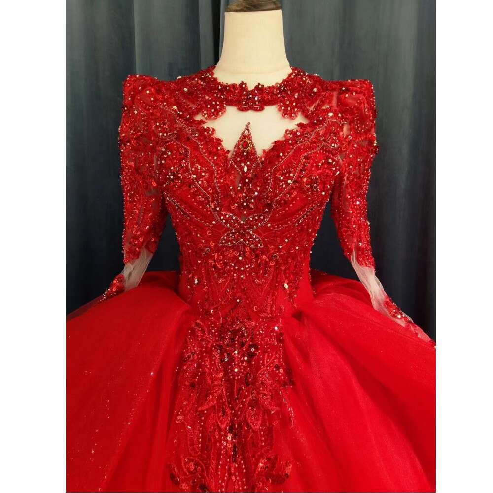 Kisswhite Green Collection red lace long sleeves Crystals Ball Gown Bridal dresses