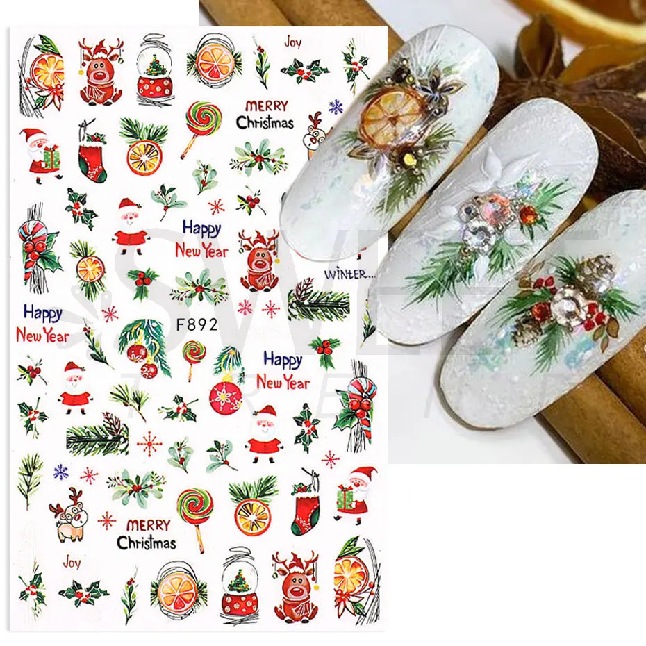 3D Christmas Stickers Nail Stickers Winter Snowflake Holly Orange Cartoon Christmas Bird Year Nail Decoration BEF892 241008