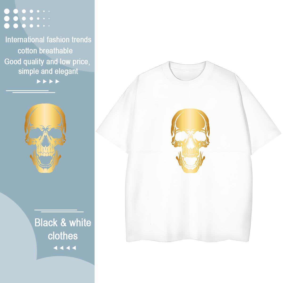 Classic Women T Shirts 230g 100% Cotton O Neck Short Sleeves High Street Hip Hop skull Couples T Shirts Female Customized Top Tees