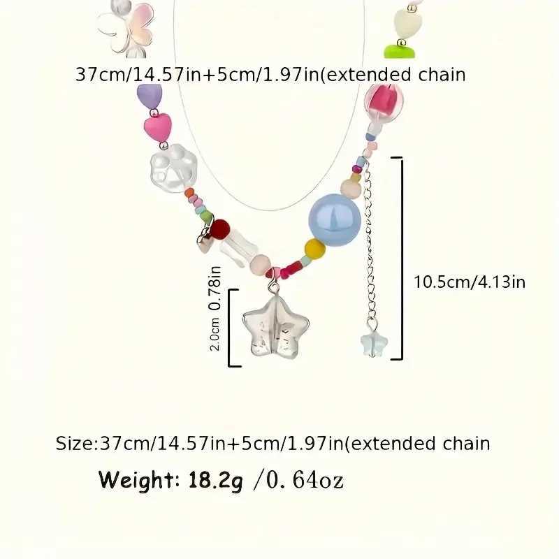 Pendant Necklaces Boho Candy Star Beaded Chain Necklace - Colorful Y2K Vacationcessories H241010