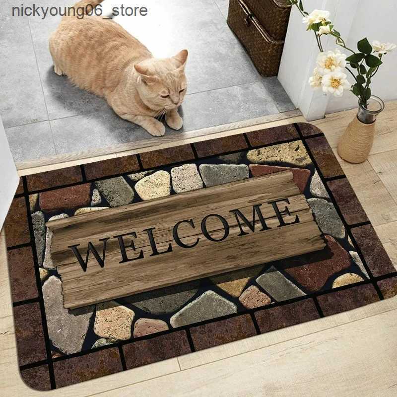 Non-Slip Bath Mats Welcome Door Entrance Mat Non Slip Home Decore Carpet Floor Washable Rugs Living Room Doormats Kitchen Bathroom Kitchen Rug L240910