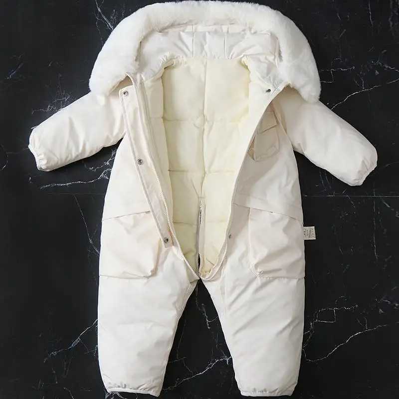 Down Coat -30 Children Winter Warm Snowsuit Thicken Baby Ski suit Plus Velvet Jumpsuit s toddler girl Clothes Waterproof Boys Jacket H241010