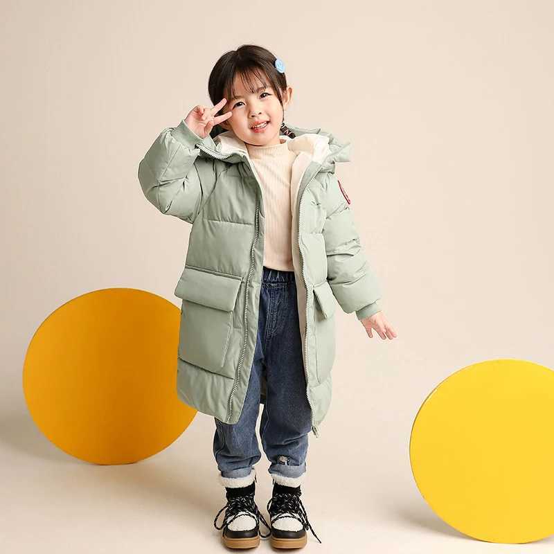 Down Coat 2024 Winter Childrens Cotton Jacket Baby Boys and Girls Korean Style Medium length Hoodie Baby Coat H241010
