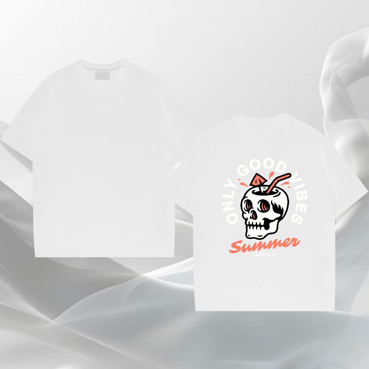 Brand T-Shirts for Men 230g Cotton skull Hip Hop Street Oversized 3XL 4XL Crew Neck Men Clothes T-Shirt DIY Customized Tops Shirt