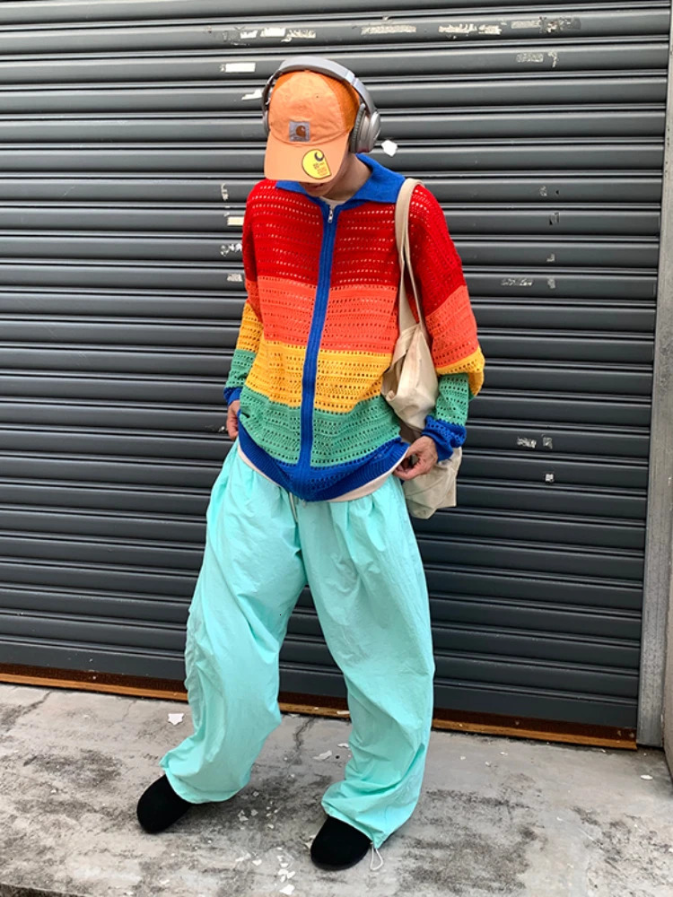 Colorful cardigan mens loose Japanese style street handsome Y2k aesthetic fully matched spring and summer unisex fashion casual 241007