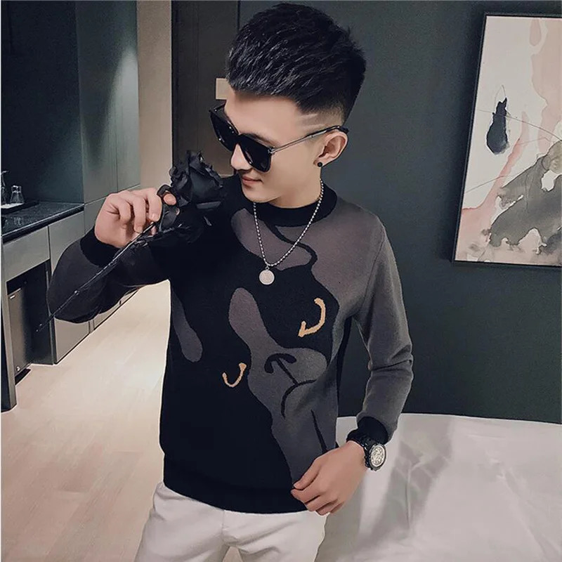 Fashionable printed O-neck knitted fully matched sweater for mens clothing autumn style loose casual floral Korean version top 241007
