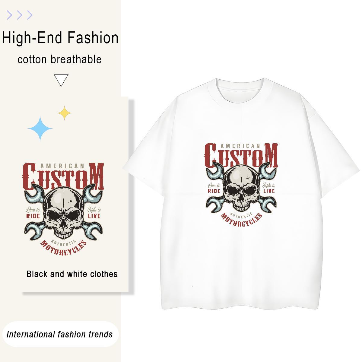 2024 T-Shirts for Women 230g Cotton Short Sleeve O-Neck Outdoor skull Lady T shirt Unisex Customized Tee Shirt