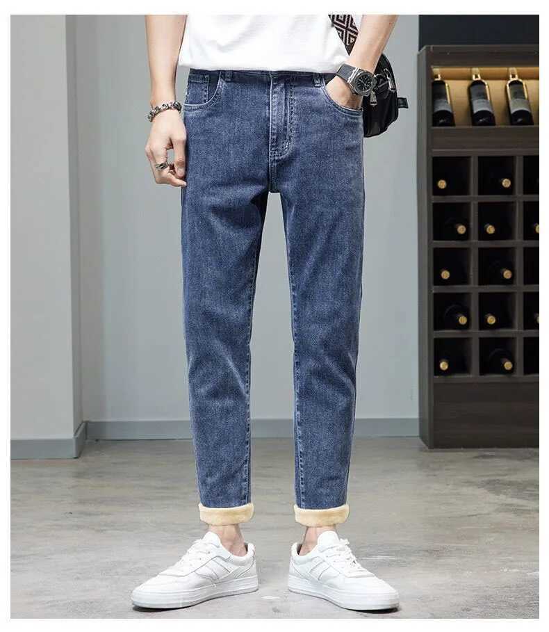 Blue Classic Jeans Casual Stretch Denim Pants for Men Slim Straight Elastic Denim Pants Casual Male Clothing Plus TrousersX241009