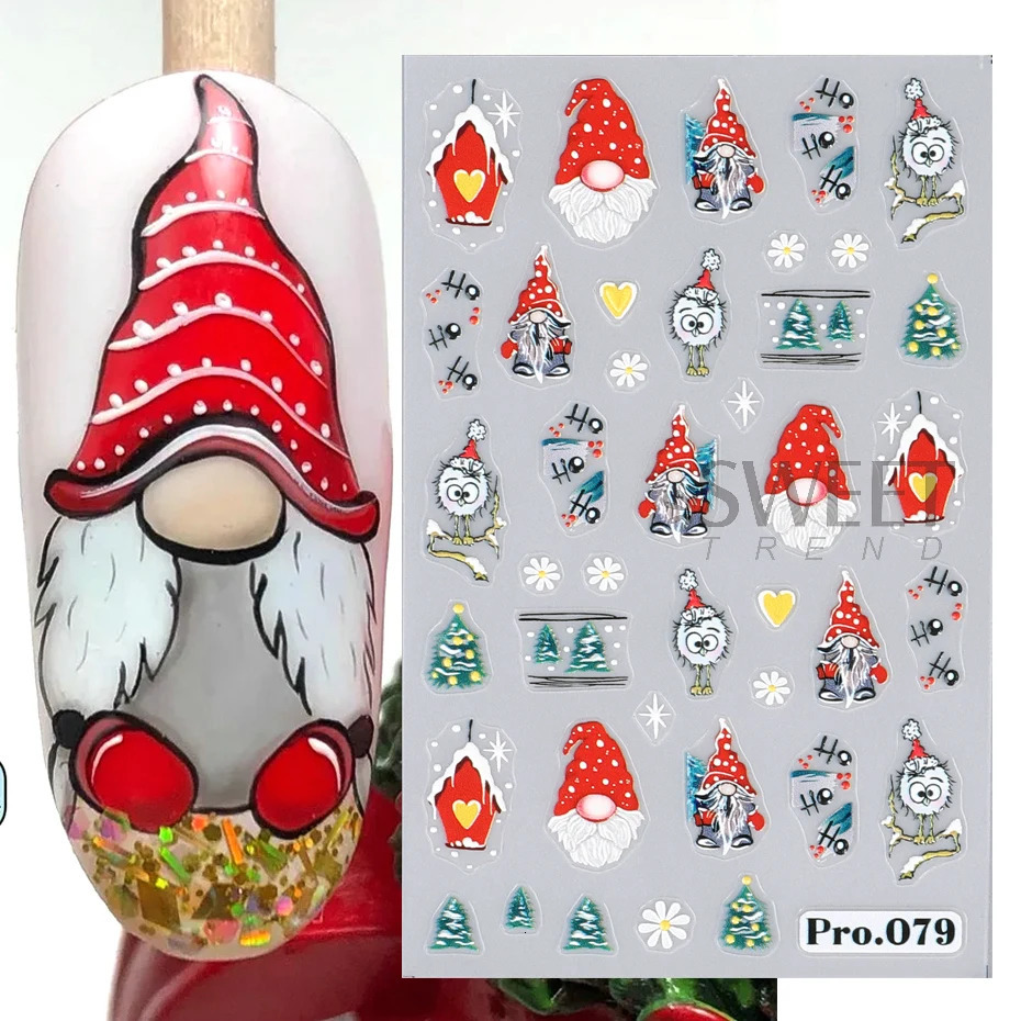 Cute cartoon gingerbread mens embossed nail stickers 5D winter snowflakes Gonk Elk Santa Claus stickers charm Christmas handmade tips 241008