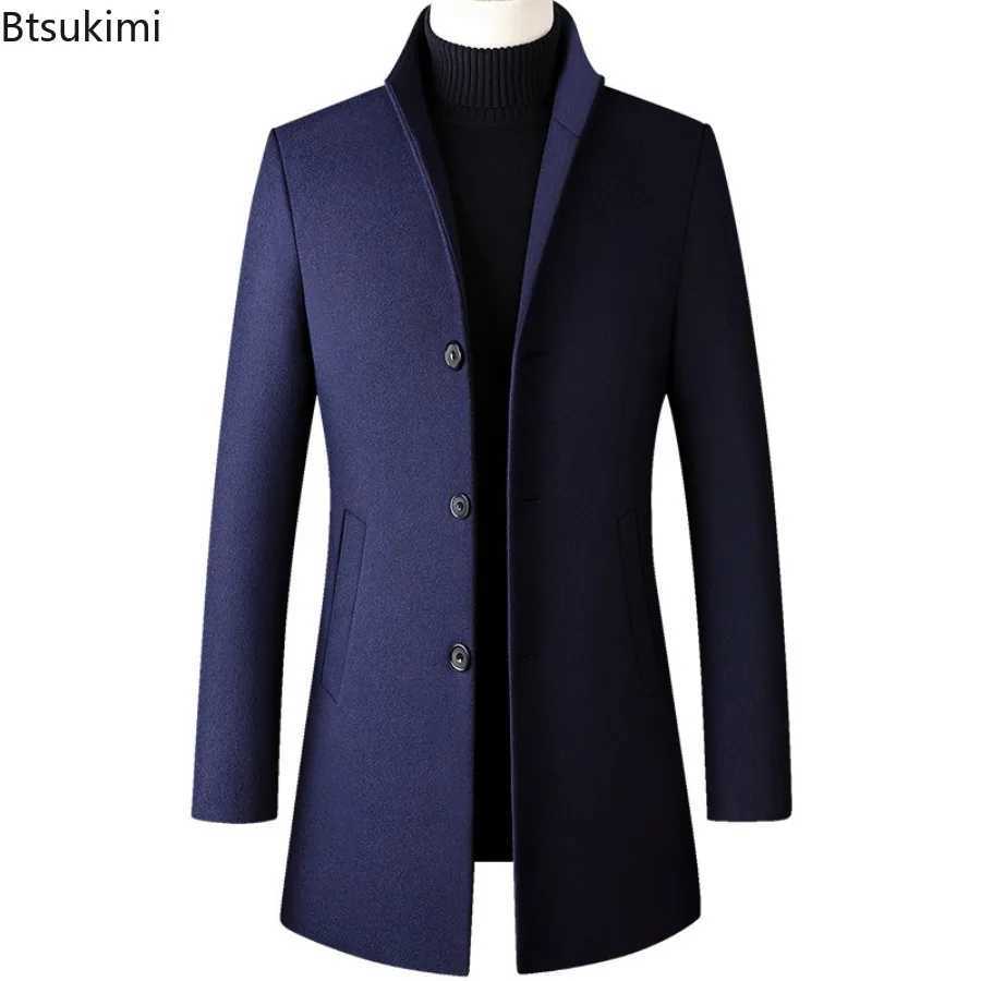 2024 Mens Woolen Coats Autumn Winter High Quality Long Slim Thicken Warm Trench Jackets Business Casual Wool Blends Coats Male LX241010