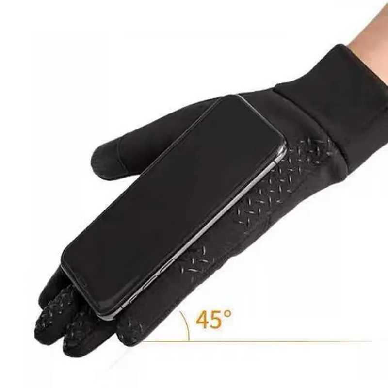 Mens Winter Waterproof Bicycle Gloves Outdoor Sports Skiing Running Motorcycle Touchscreen Wool Gloves Anti slip Warm Full Finger W241009