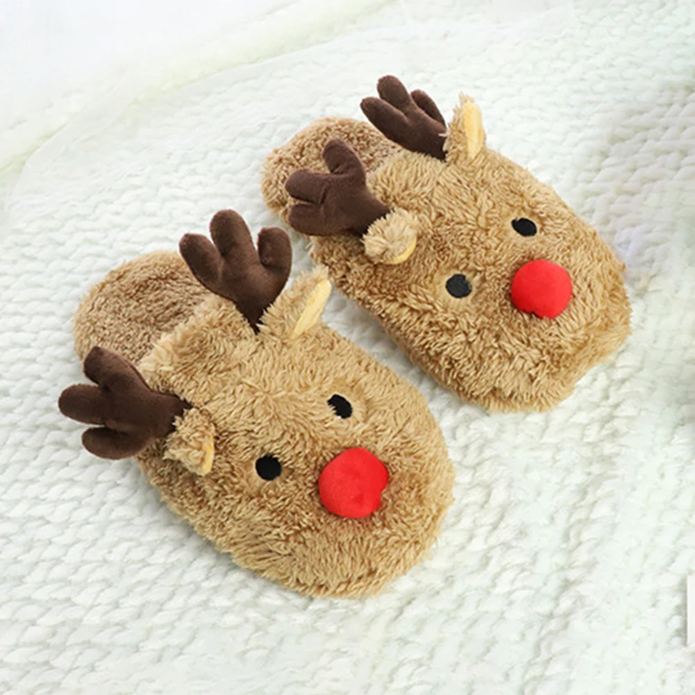 Christmas Reindeer Slippers House Flat Floor Soft Slides Non-Slip Winter Slippers Slip-On Slippers Cozy Women Men for Xmas Gift 241010