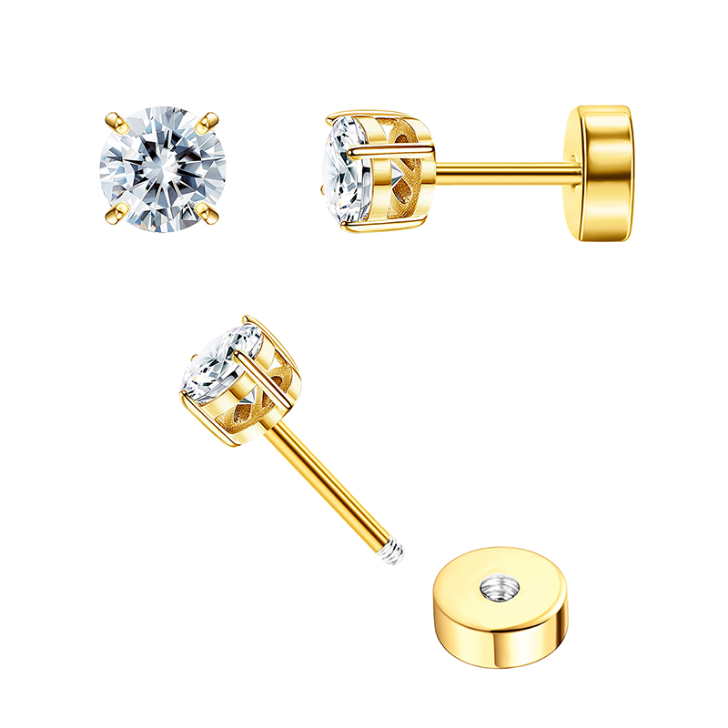 TUPMI Flat Back Earrings for Women Girls Hypoallergenic Stud Earrings Surgical Steel 20G Cartilage Earrings Handmade Screw Back Earrings