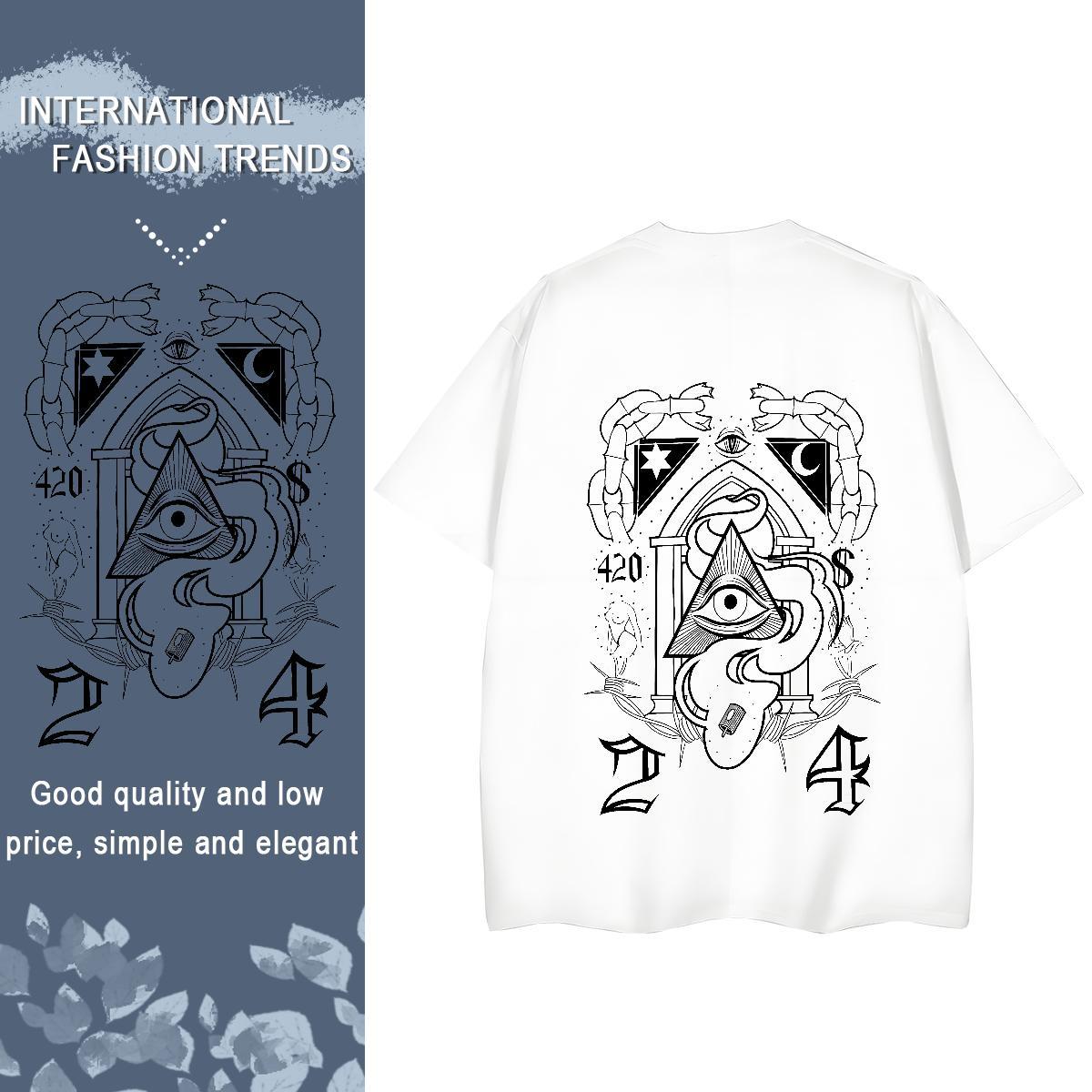 2024 Casual Women T Shirts 100% Cotton 230g Round Neck Short Sleeve Casual Sport eye of the devil Unisex Tshirts Loose fit Black White Top Tees