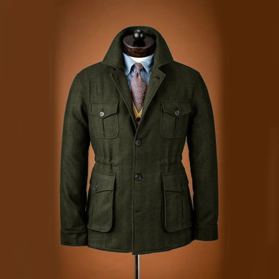 Mens coarse woolen jacket tailcoat wool set high-quality clothing wool single chest casual slim fit mens jacket 241009