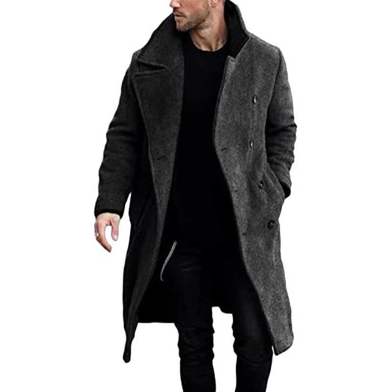 2023 Autumn/winter Woolen Mens Coat Long Woolen Windbreaker European Version Coat Double Breasted LX241010
