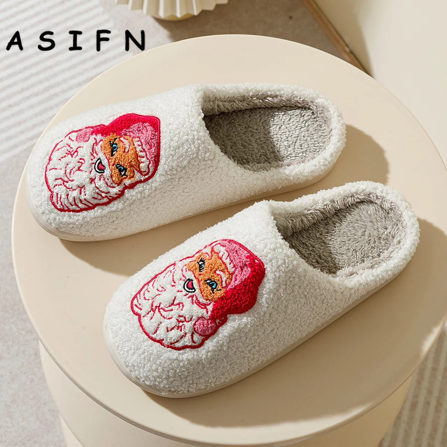 Fashion Winter Christmas Santa Claus Slippers Houseshoes Women Comfy Home Flat Slip-on Bedroom Cute Pink Christmas Party Shoes 241010