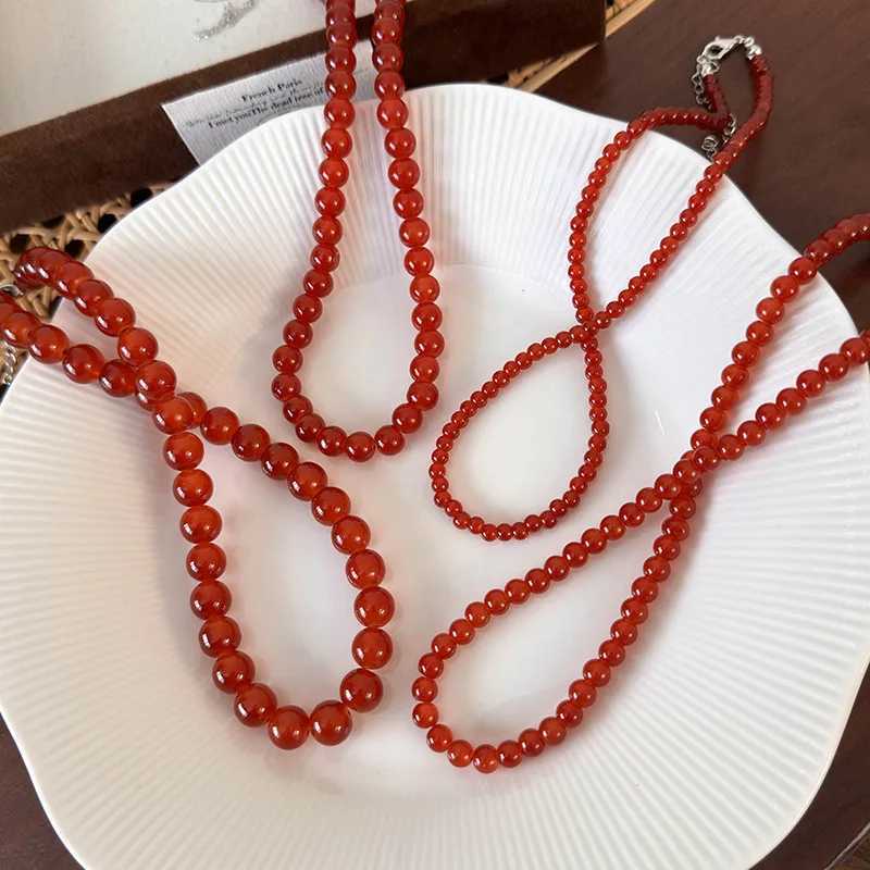 Vintage Red Beaded Necklaces for Women Chinese Style Glass Beads Necklace Exquisite Elegant Choker Aesthetic Jewelry AccessoriesX241009