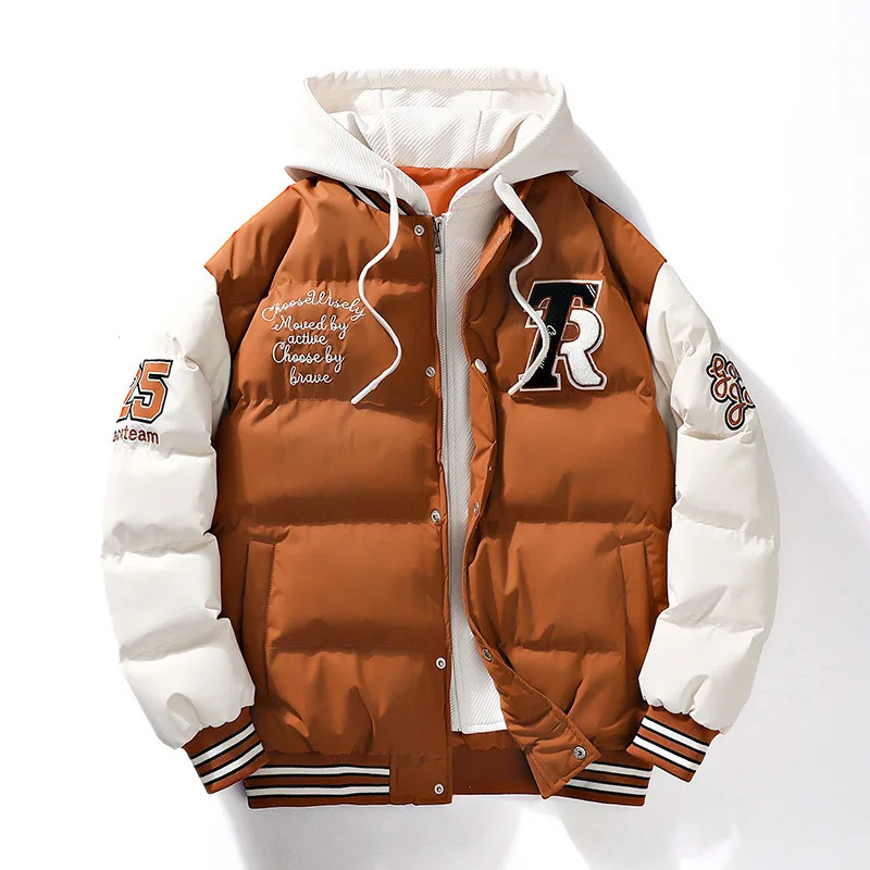 Mens Parka cotton apron jacket hooded letter embroidered zipper pocket cold resistant jacket mens street jacket fashionable selling 241007