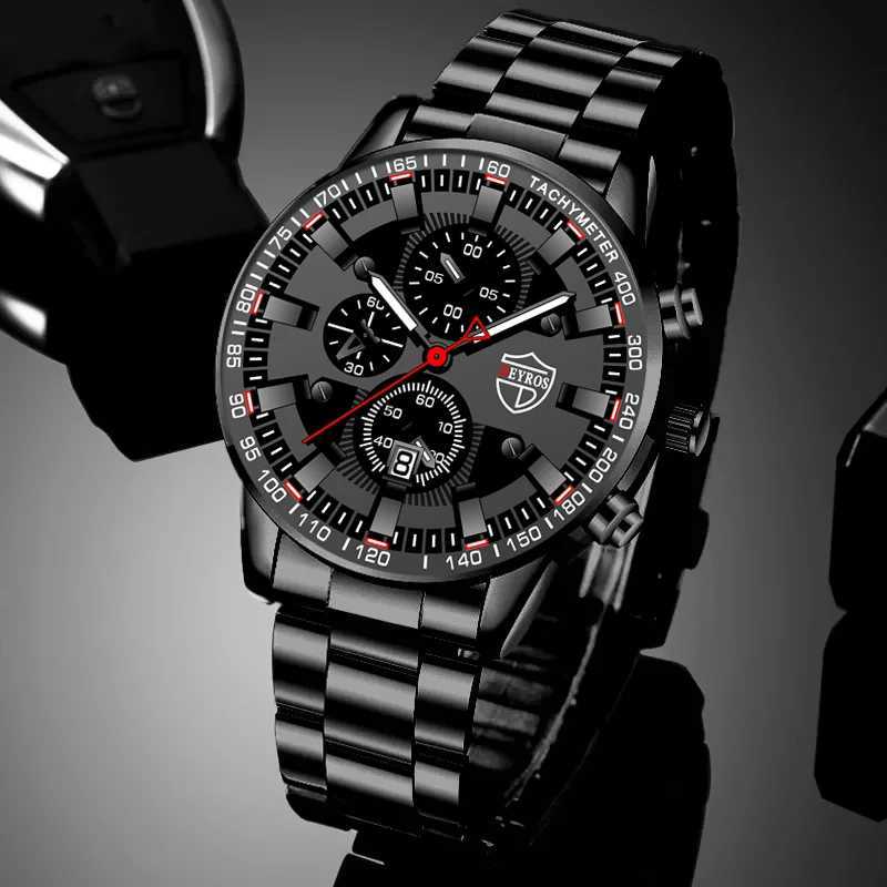 2023 Mens Watches Fashion Luxury Men Black Stainless Steel Quartz Wristwatch Man Business Casual Leather Watch relogio masculinoX241010