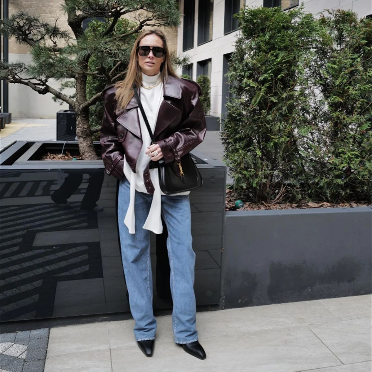 Fashion Lapel Leather Jacket 2024 Autumn Winter Women's Jackets Vintage Long Sleeve Crop Coats Belt High Street New In Outerwear