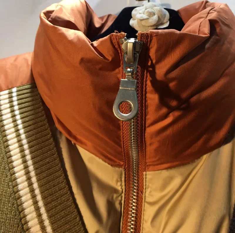 Men's Down Parkas Loose color patchwork stand up collar womens jacket 2024 autumn winter patchwork doll long Slves womens warm jacket Y241009A9TI