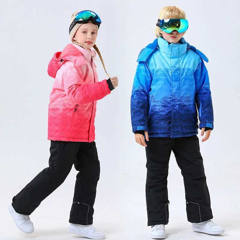 Down Coat 2024 Girls Boys Ski Suit Winter -30 s Skiing and Snowboarding Clothes Warm Waterproof Jackets Pants children clothing set H241010