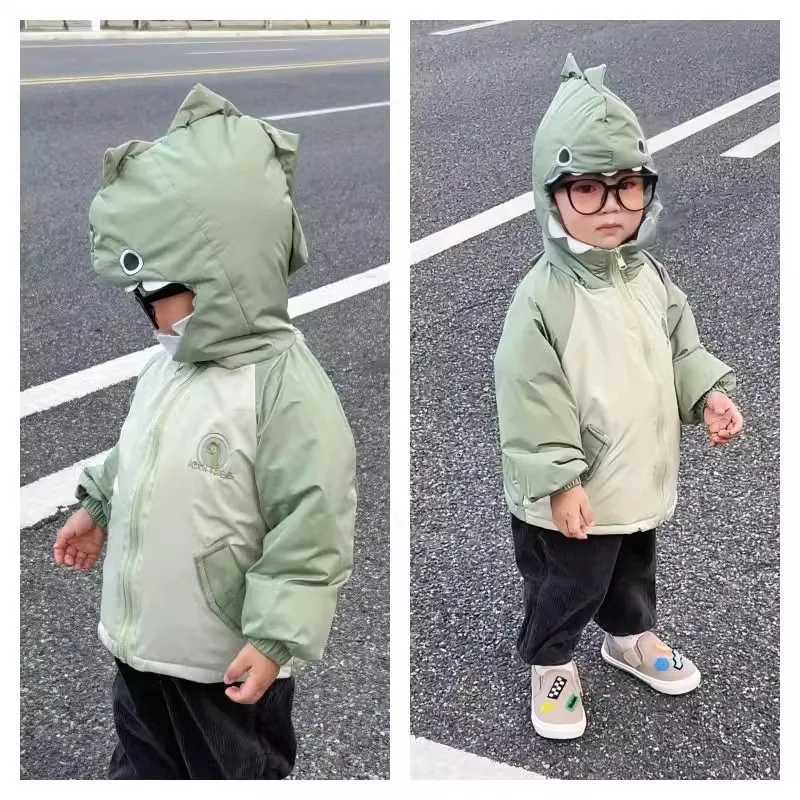 Down Coat 2 3 4 5 6 Years Autumn Winter Baby Boy Jacket Fashion Dinosaur Outerwear Hooded clothing Christmas Party Girls Coat s Clothes H241010