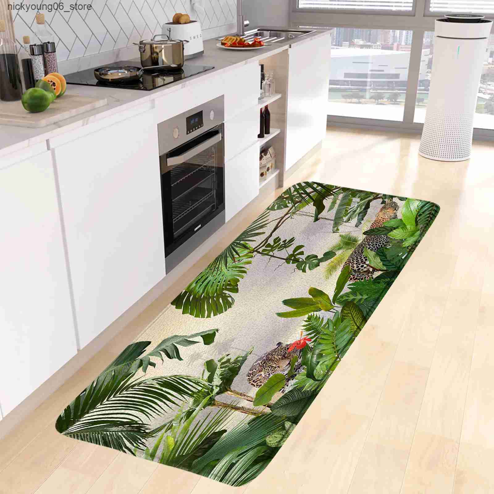 Non-Slip Bath Mats Tropical Plant Leaves Kitchen Floor Mat Banana Palm Leaf Jungle Landscape Bedroom Long Carpet Home Decor Non-Slip Rug Bath Mats L24