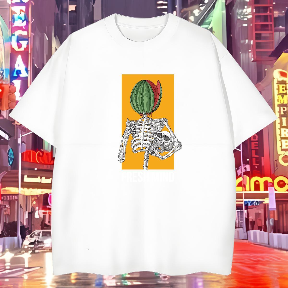 TOP Quality Men T Shirts 230g Cotton skull Daily Outfit Custom Anime Round Neck Short Sleeve Men Tees Brand Clothes