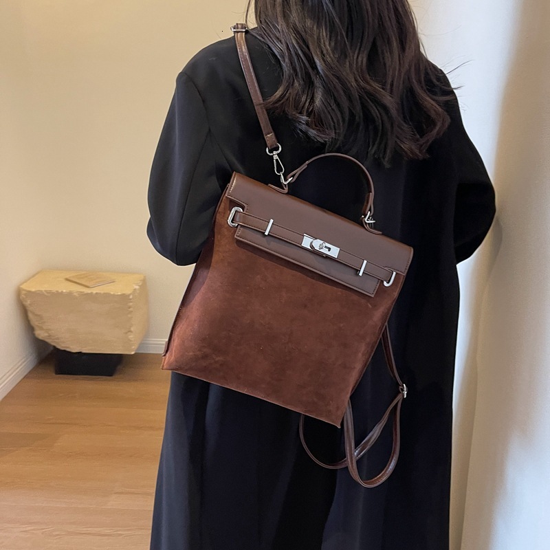 Handheld Commuting For Women 2025 New Trendy Korean Backpack Niche Large Capacity Frosted Leather Kelly Designer Bag