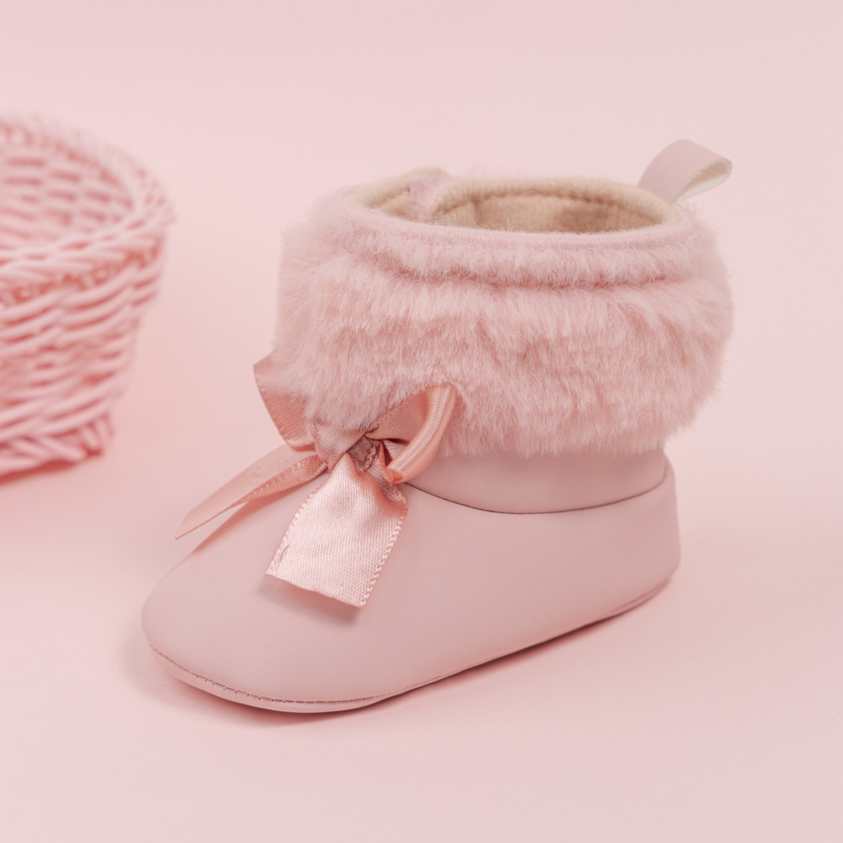 Pink Toddler With Bow Velvet Fluzzy Autumn Winter Baby Snow Boots Kids Girls Warm Shoes Happysteps First Walkers Shoes 0-18M
