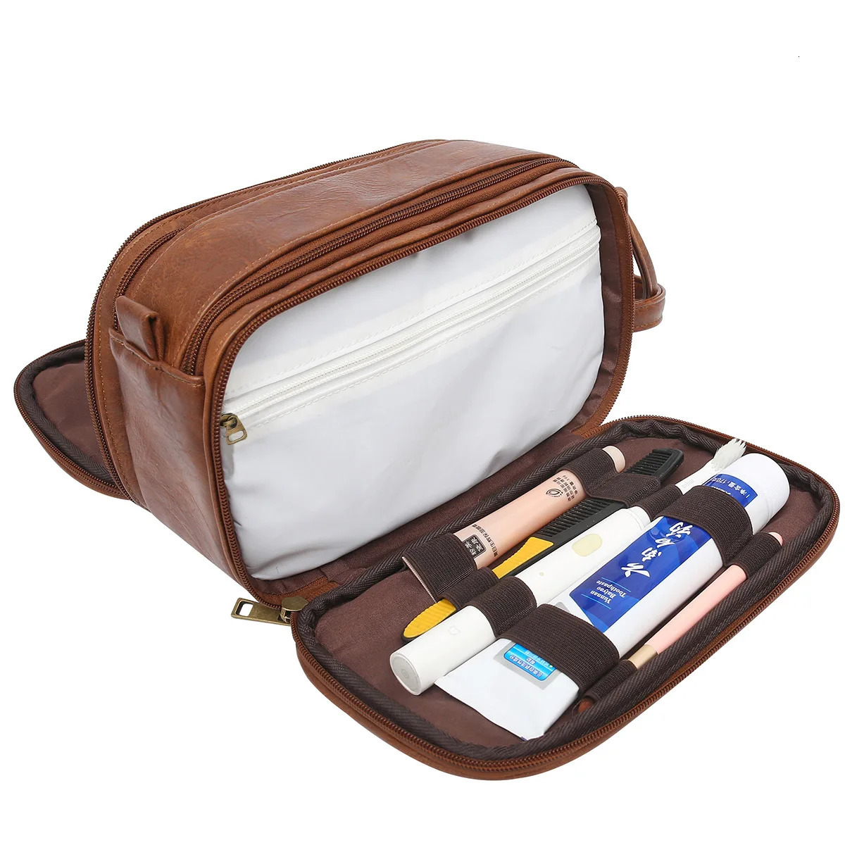 High capacity soft PU leather toilet bag portable waterproof travel makeup bag 2024 mens style 241008