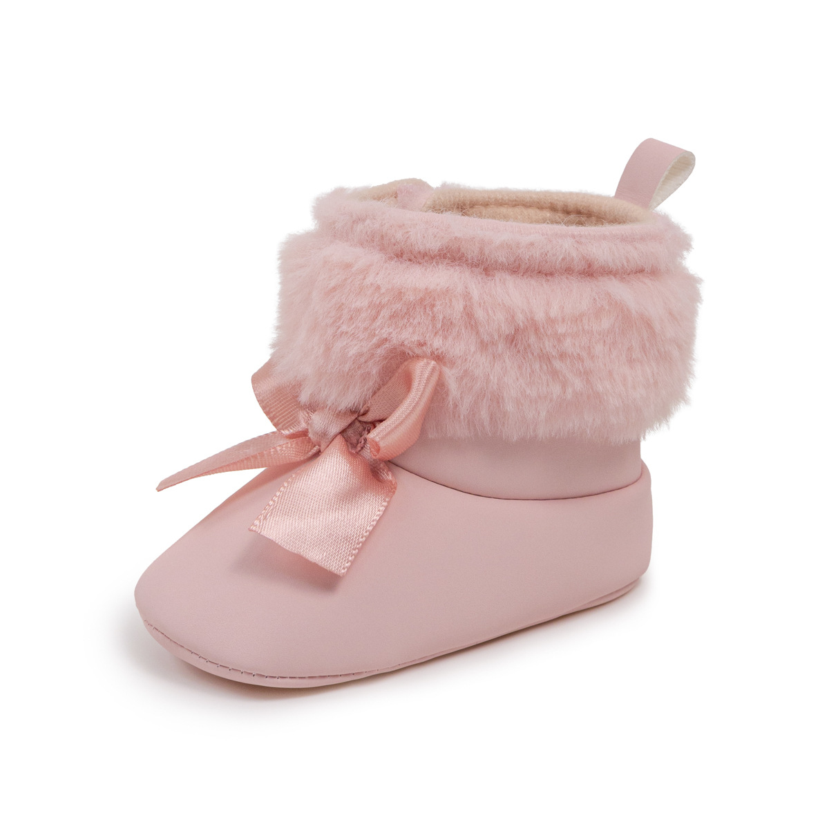 Pink Toddler With Bow Velvet Fluzzy Autumn Winter Baby Snow Boots Kids Girls Warm Shoes First Walkers Shoes 0-18M